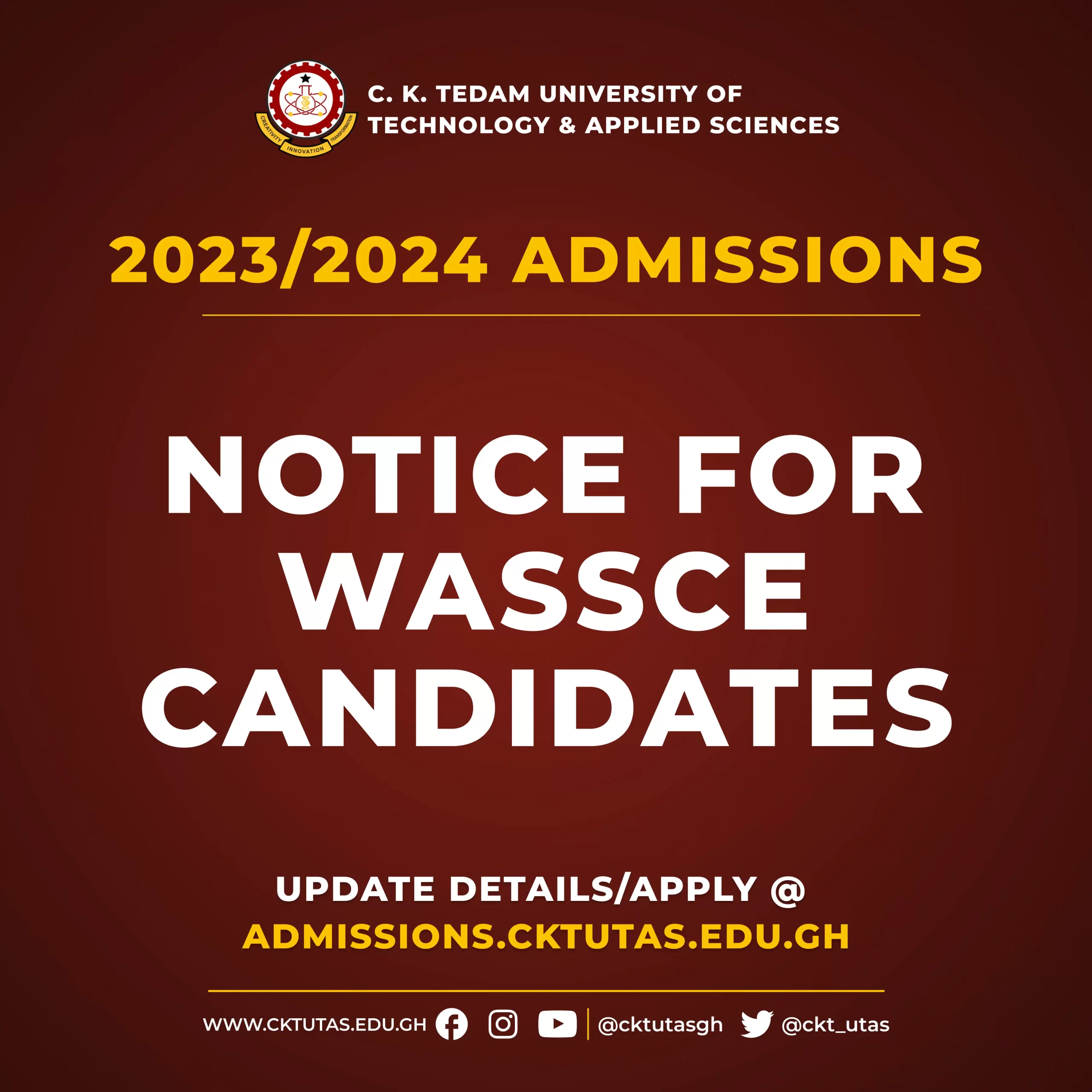 NOTICE FOR WASSCE CANDIDATES